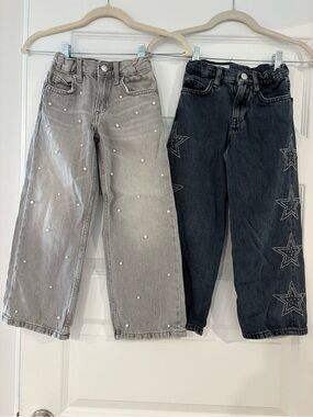 Zara Girls' Gray and Black Pearl & Star Accent Jeans size 6/7